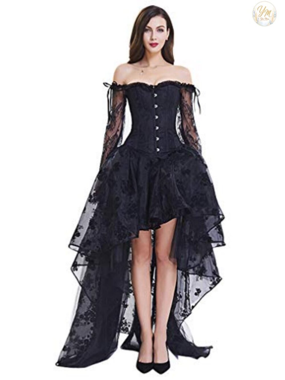 Steampunk Victorian Off Shoulder Corset Dress High Low Skirt